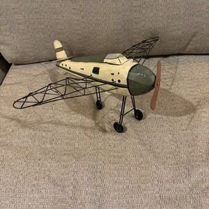 Rustic Metal Airplane Sculpture Propeller Desk‎ Shelf Decor Vintage Style
